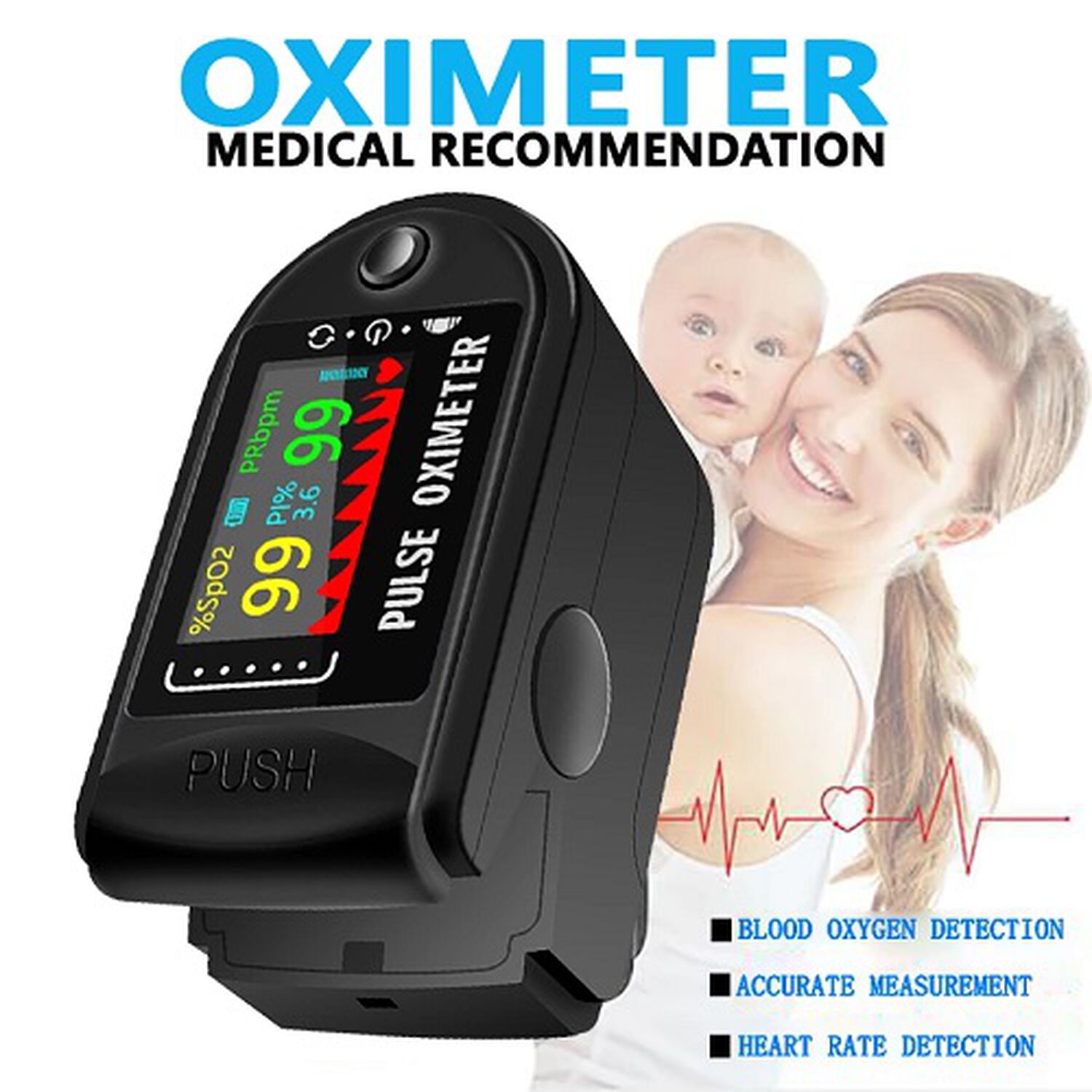 Saturometro Digital Oximetro Medico Pulsometros Originales image number 2.0