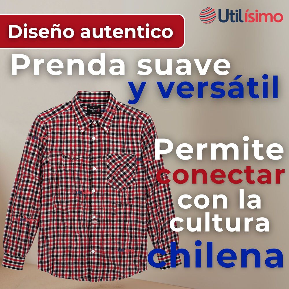 Camisa Huaso Cuadrillé Cuadro Manga Larga 100% Algodón Negro Rojo Casual image number 4.0