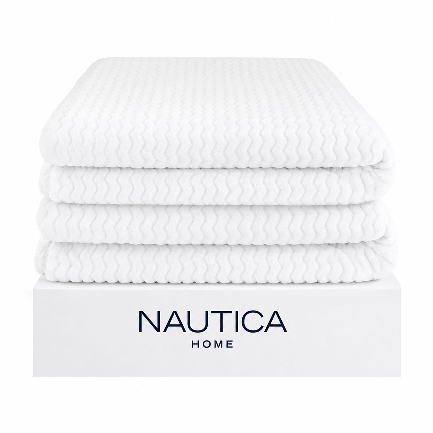 Pack 2 Mantas De Cama Nautica Home Jacquard Franela Suave 127x178cm Blanca image number 1.0