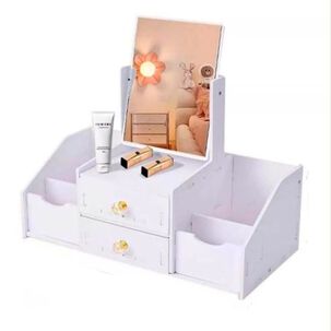 Organizador De Cosm&eacute;ticos Multifuncional Con Espejo 2 Cajones Rotaci&oacute;n 360 Blanco