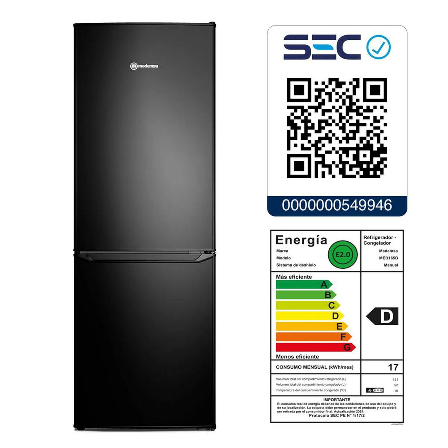 Refrigerador Mademsa 173l Fr&iacute;o Directo Bottom Freezer Med165b Negro image number 3.0
