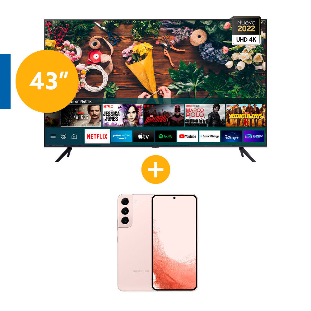 Smartphone Samsung Galaxy S22 128 GB Rosado + Smart TV 43" AU7090 image number 0.0