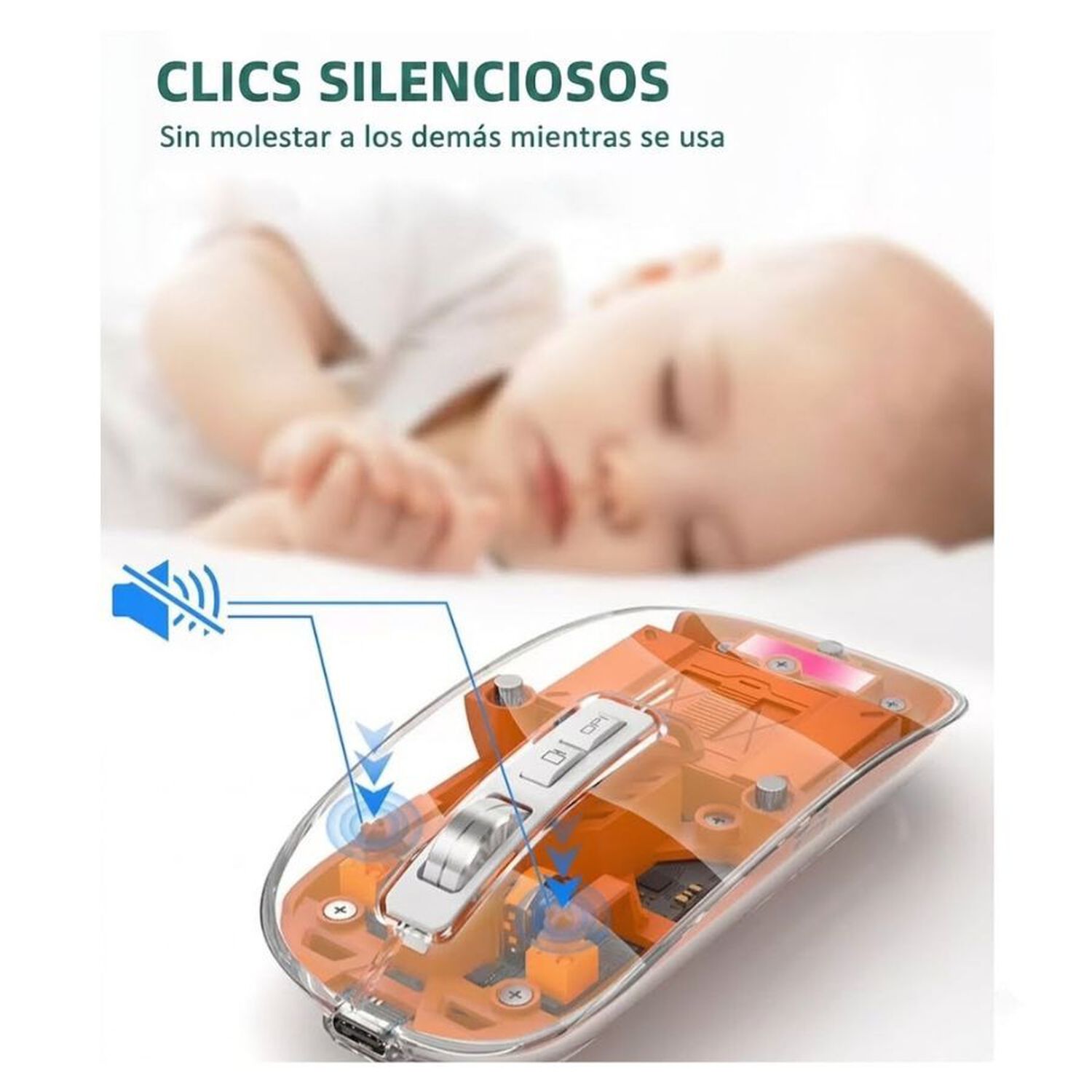 Mouse Inal&aacute;mbrico Transparente Recargable Bluetooth image number 1.0