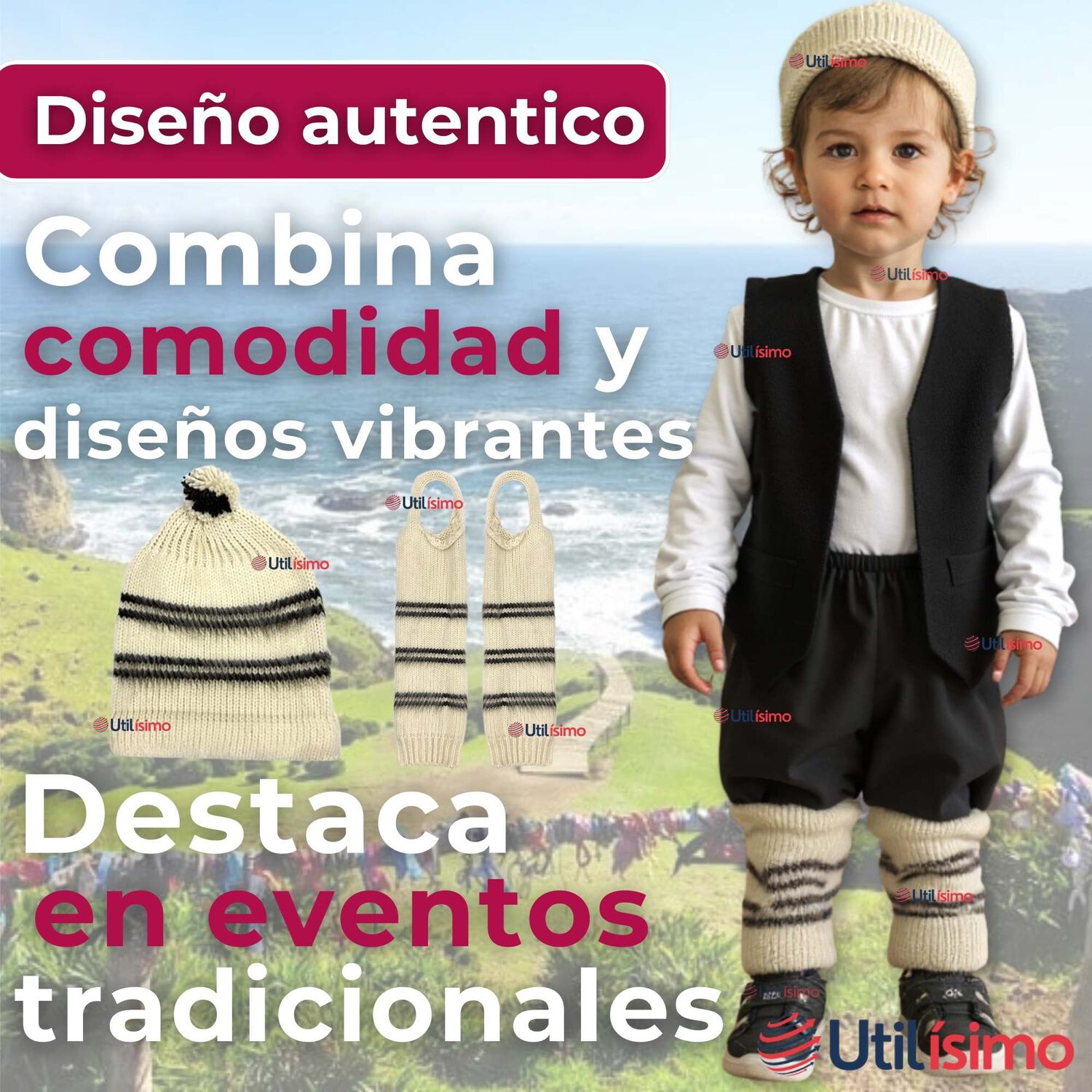 Traje Chilote Ni&ntilde;o + Polera Fiestas Patrias Chile 2 A 4 A&ntilde;os image number 4.0