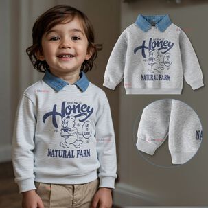 JUMP KIDS Polerón Estilo Pique Manga Larga Niño 100% Algodón Gris