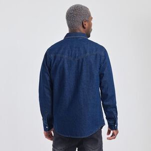 Camisa Lisa Slim Manga Larga Cuello Camisero Hombre Rolly Go
