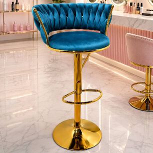 Taburete Bar Queen Ajustable Giratorio 360 Felpa Base Dorada