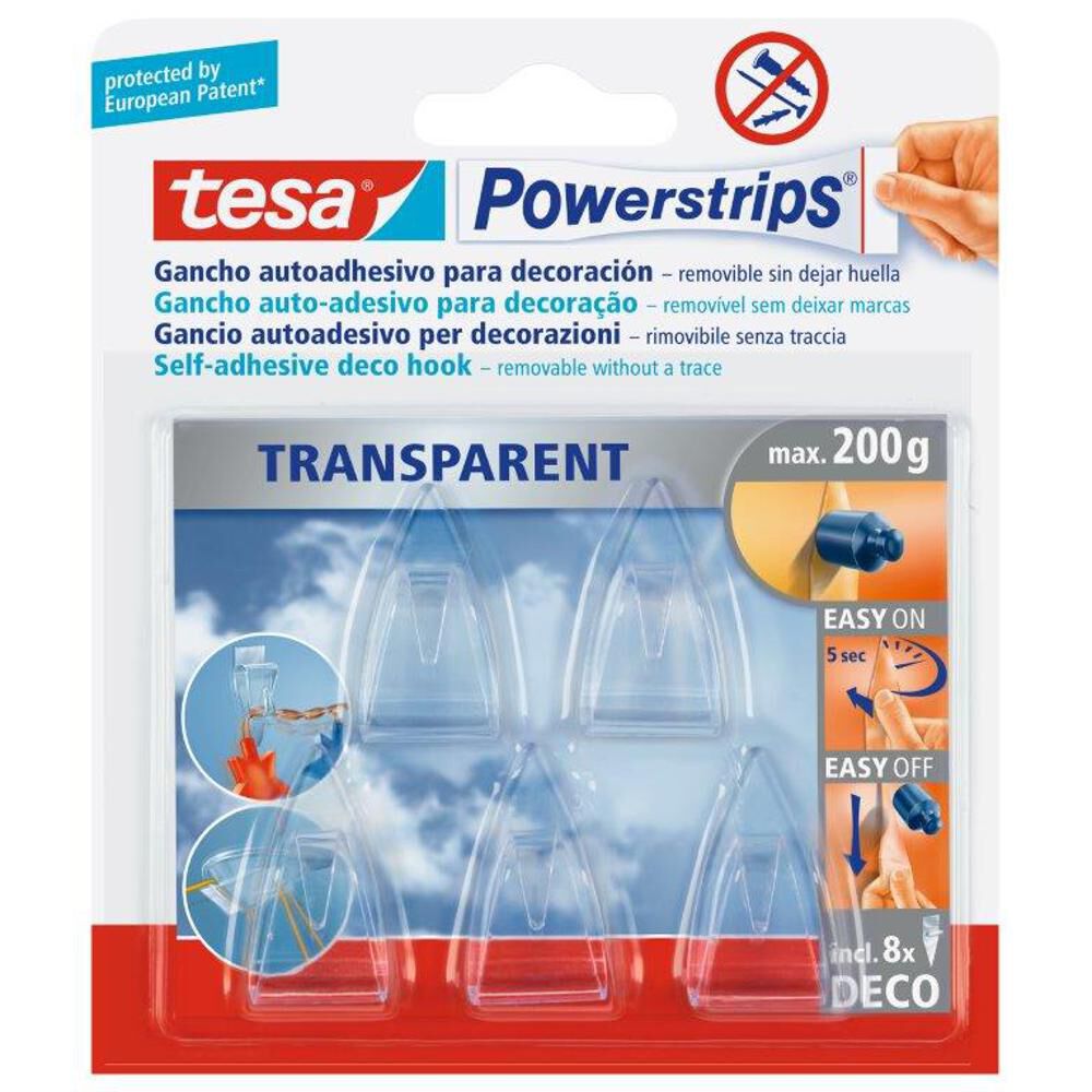 Ganchos Adhesivos Powerstrips Deco Transparentes 5 Un - Tesa image number 0.0