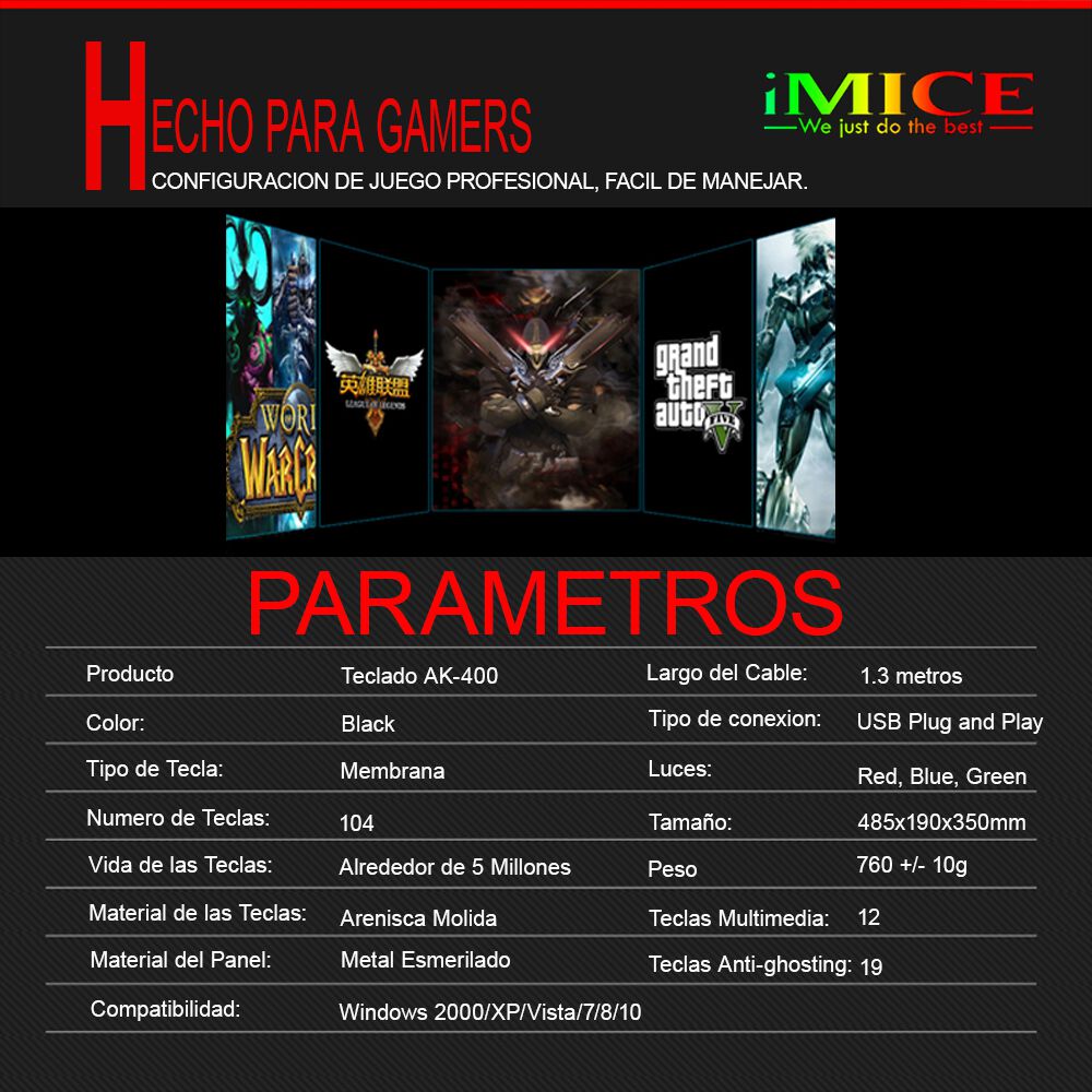 Teclado Gamer Premium Imice Ak 400 Gamer Retroiluminado image number 2.0