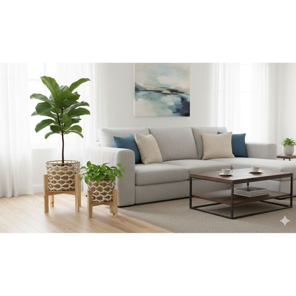 Set 3 Maceteros Artesanales Con Base De Madera Natural image number 3.0