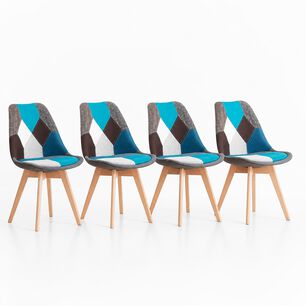 Pack De 4 Sillas Patchwork Wood Celeste