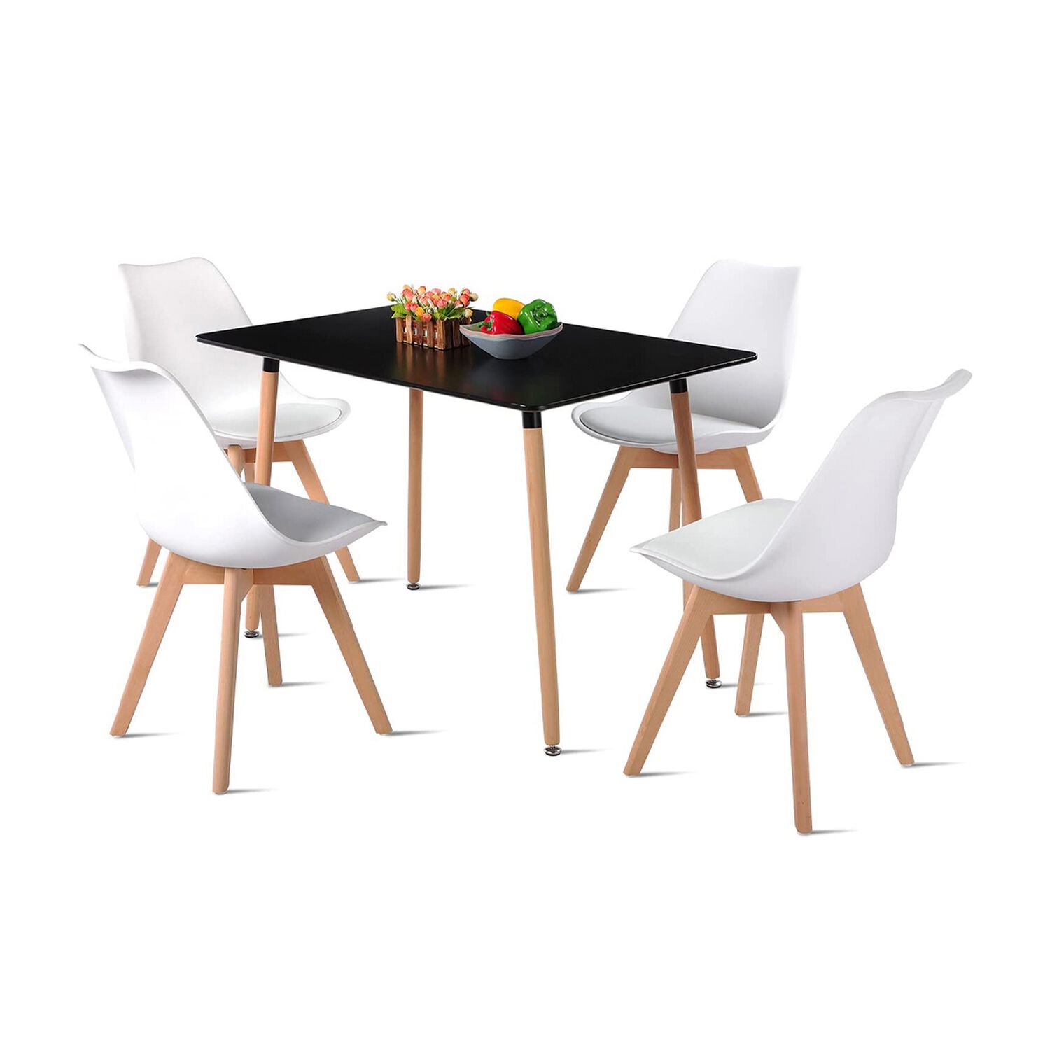Comedor Mesa Rectangular Negra 120x80 + 4 Sillas Tulip Blancas image number 0.0