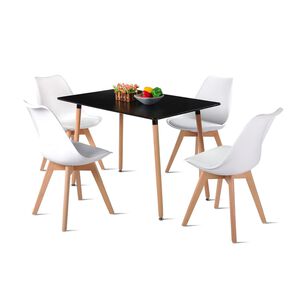 Comedor Mesa Rectangular Negra 120x80 + 4 Sillas Tulip Blancas