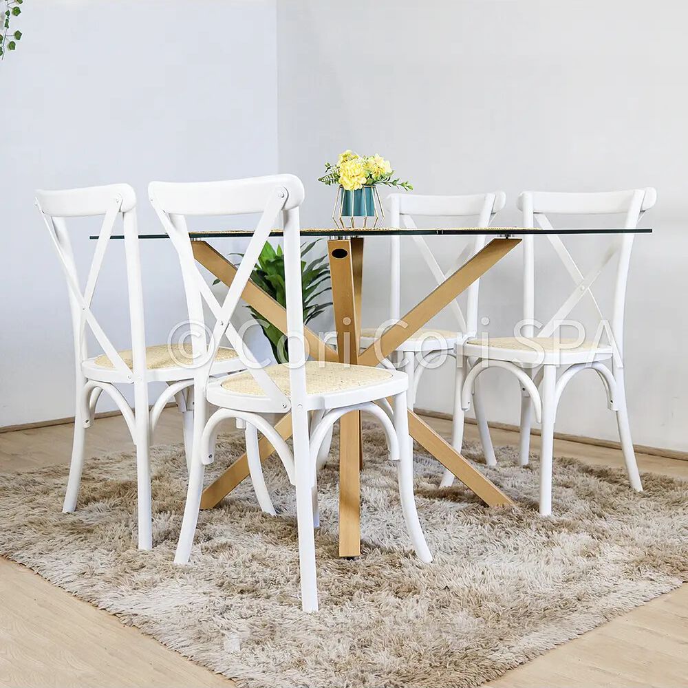 Juego De Comedor Madrid 140x80cms + 4 Sillas Crossback Madera Blanco image number 0.0