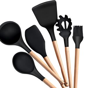 Set De Utensilios De Silicona Y Madera Para Cocina Negro