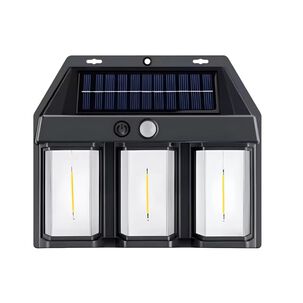 Lampara Aplique Solar Led Farol Pared Para Exterior Negro 3 Focos
