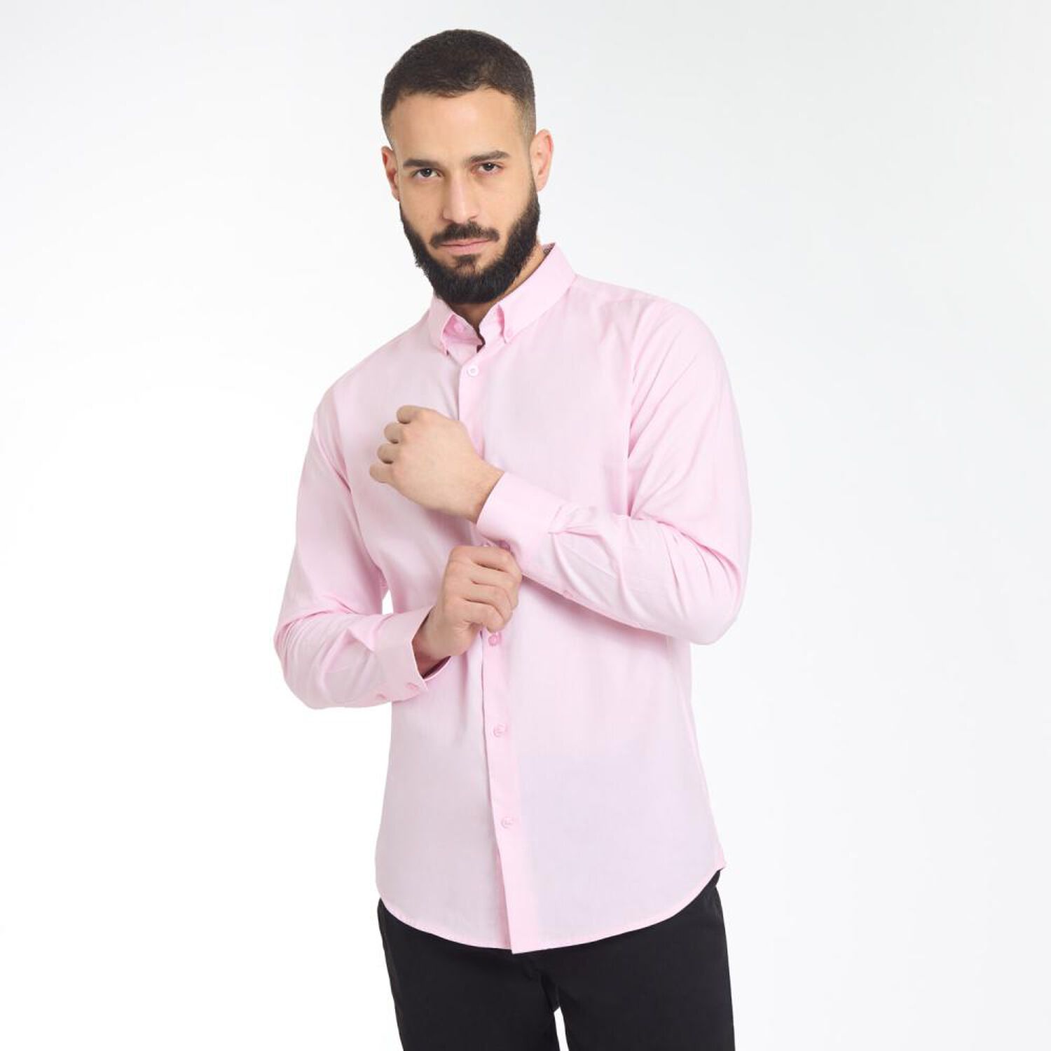 Camisa Lisa Regular Manga Larga Hombre Az Black image number 0.0