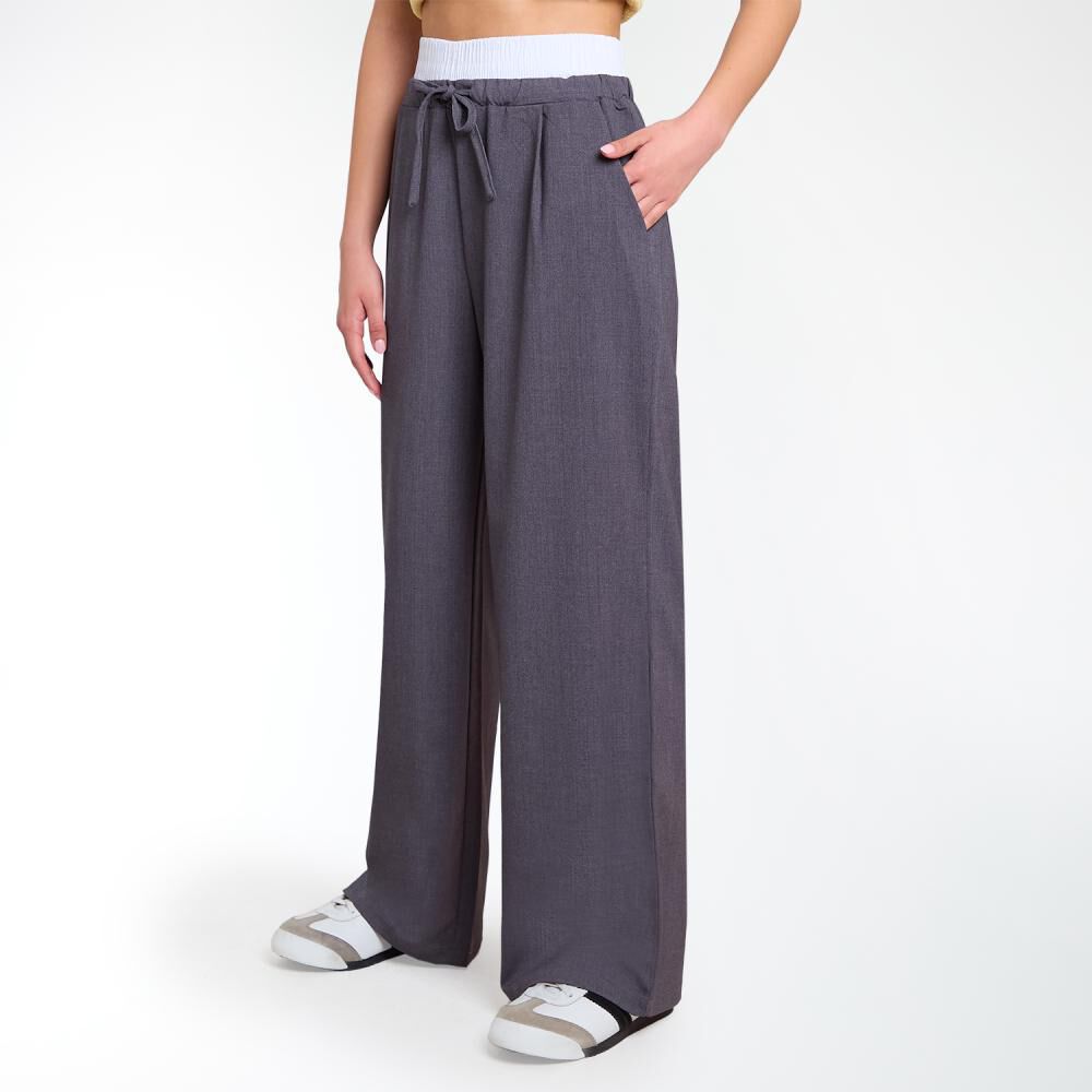 Pantalón Doble Pretina Y Amarras Tiro Medio Relax Mujer Freedom image number 2.0