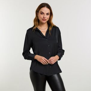 Blusa Lisa Satín Manga Larga Cuello Camisero Mujer Kimera
