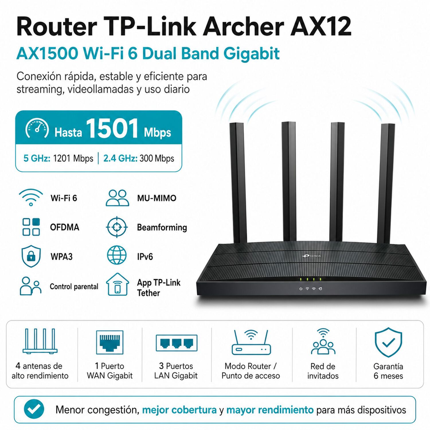 Router Tp-link Wifi 6 Dual Band Archer Ax12 Ax1500 Streaming image number 6.0