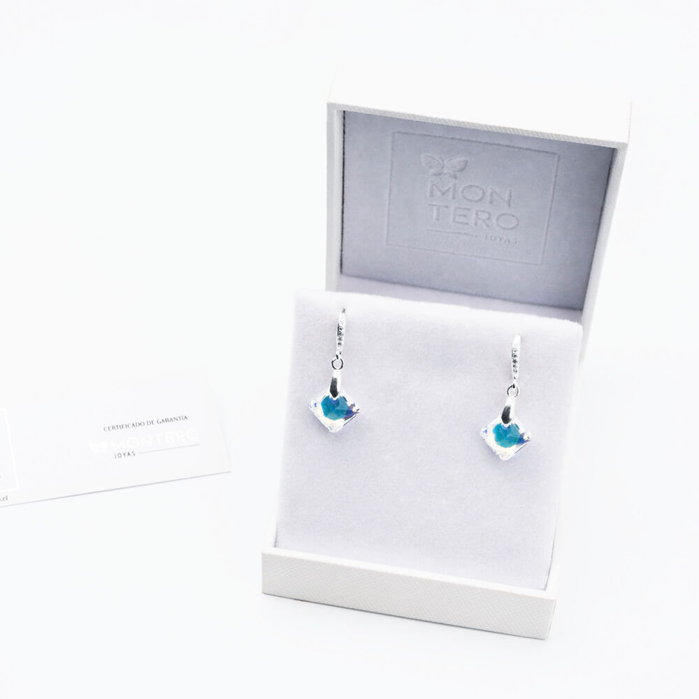 Aros Cristina Plata Italiana 925 Y Cristal Genuino Aurora Boreal image number 2.0