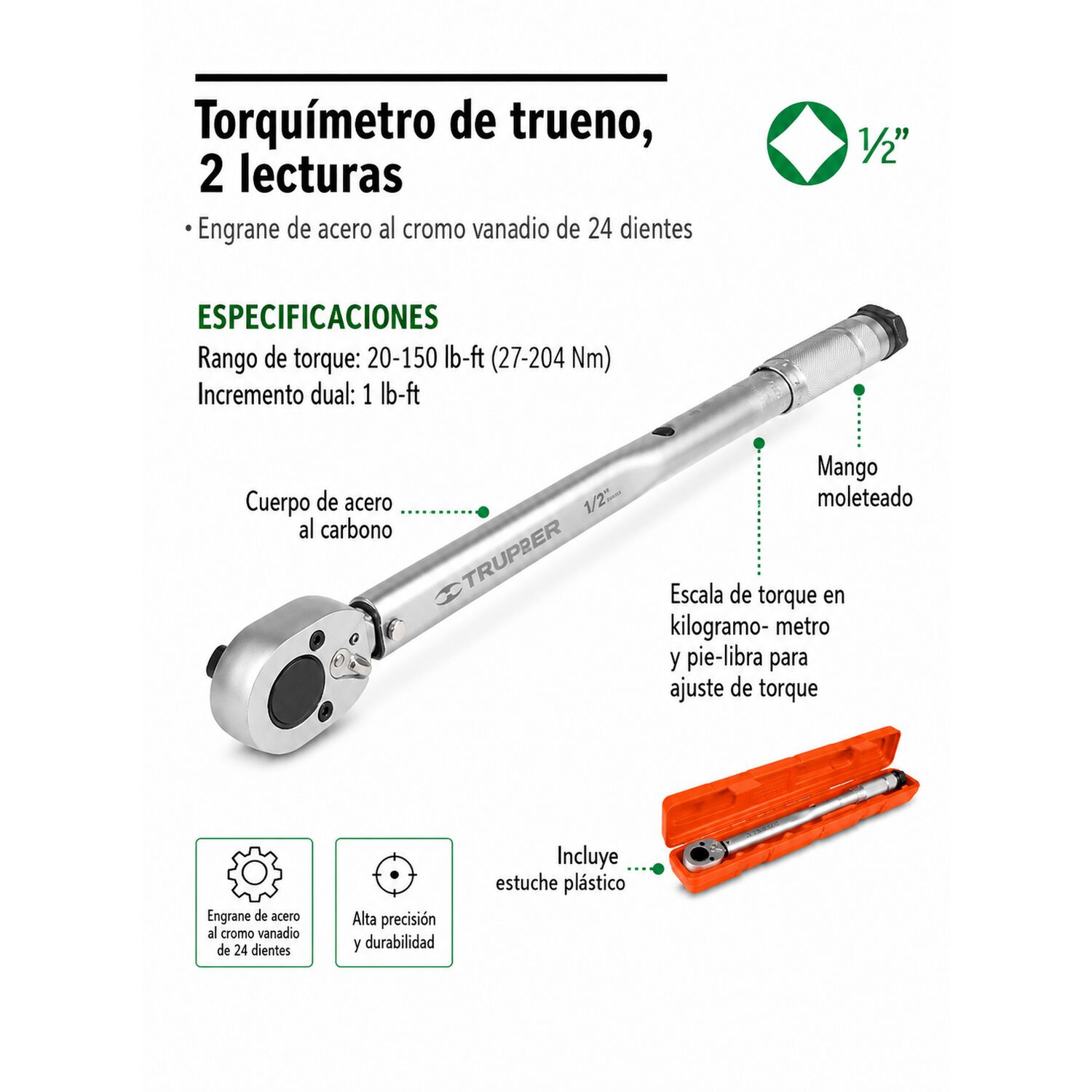 Llave Torque Torquimetro 1/2 ,27 - 204 Nm Truper Profesional image number 4.0
