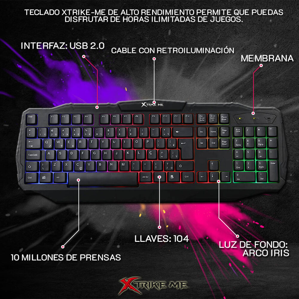 Teclado Gamer Xtrike Me Rainbow Qwerty Anti-ghosting Fx image number 3.0