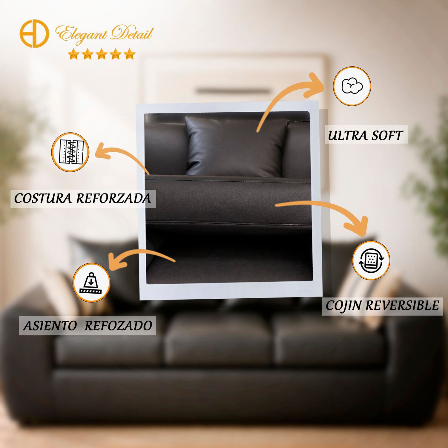 Juego De Living Elegant Detail Houston Pu / 5 Cuerpos image number 5.0