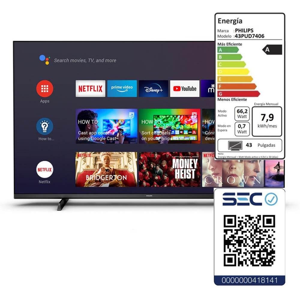 Led 43" Philips 43PUD7406 / Ultra HD 4K / Smart TV image number 4.0