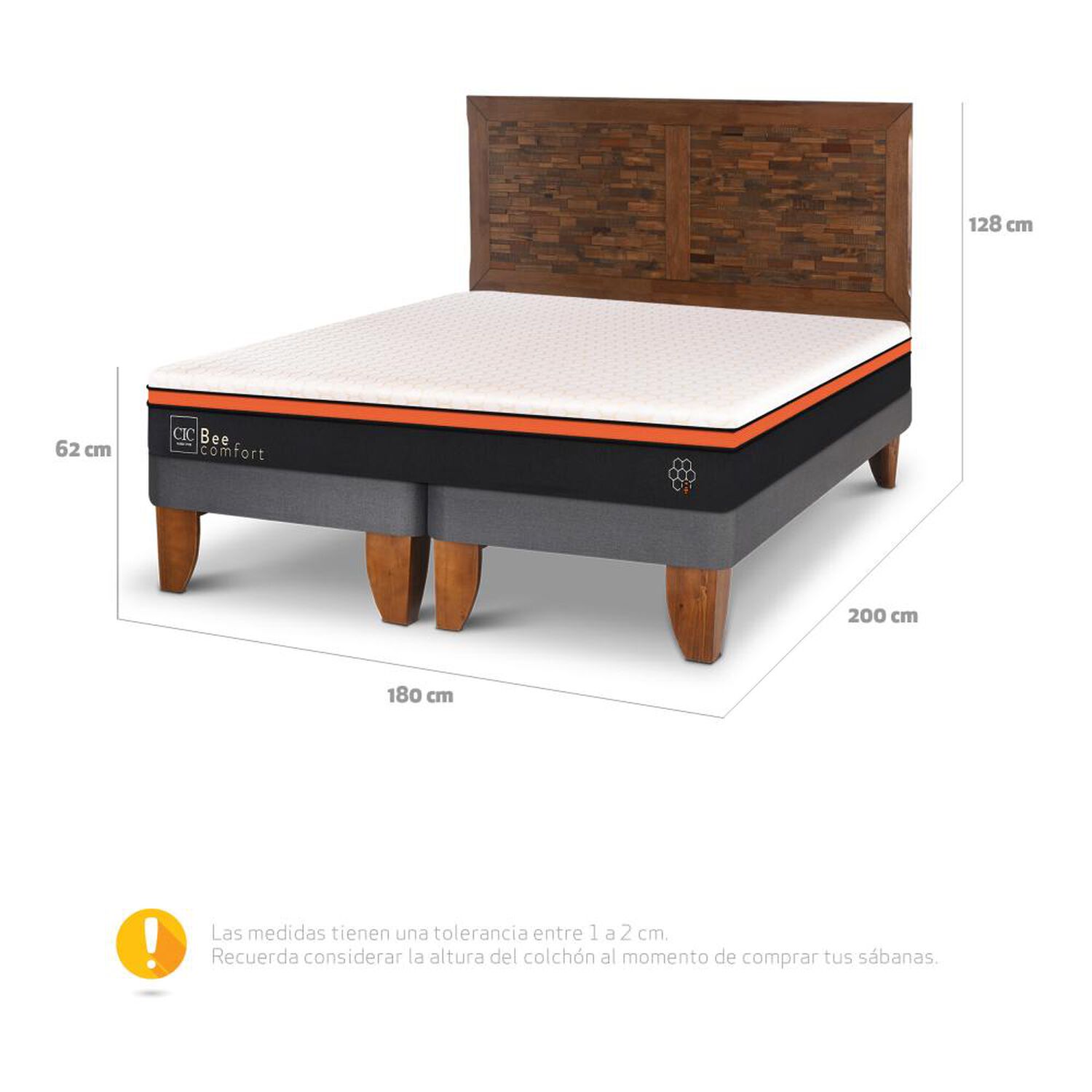 Cama Europea Cic Bee Comfort / King / Base Dividida + Respaldo image number 2.0