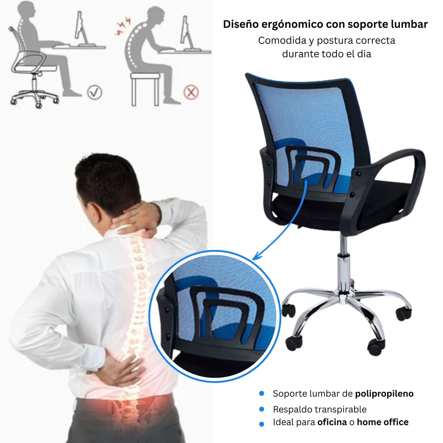 Combo Oficina New York 1 Escritorio Blanco + Silla Color Ergon&oacute;mica Con Altura Ajustable image number 4.0