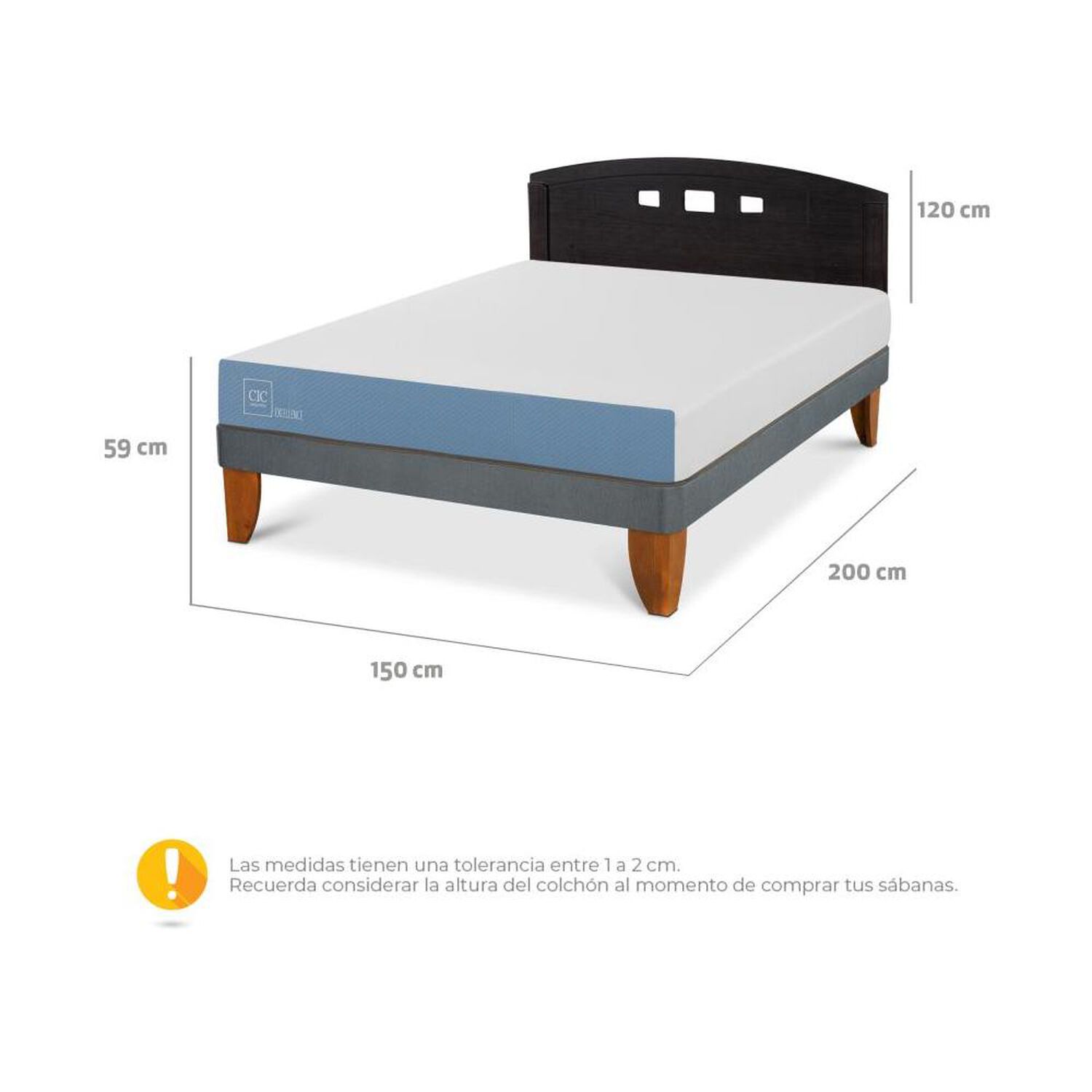 Cama Europea Cic Excellence Plus / 2 Plazas / Base Normal + Respaldo image number 4.0