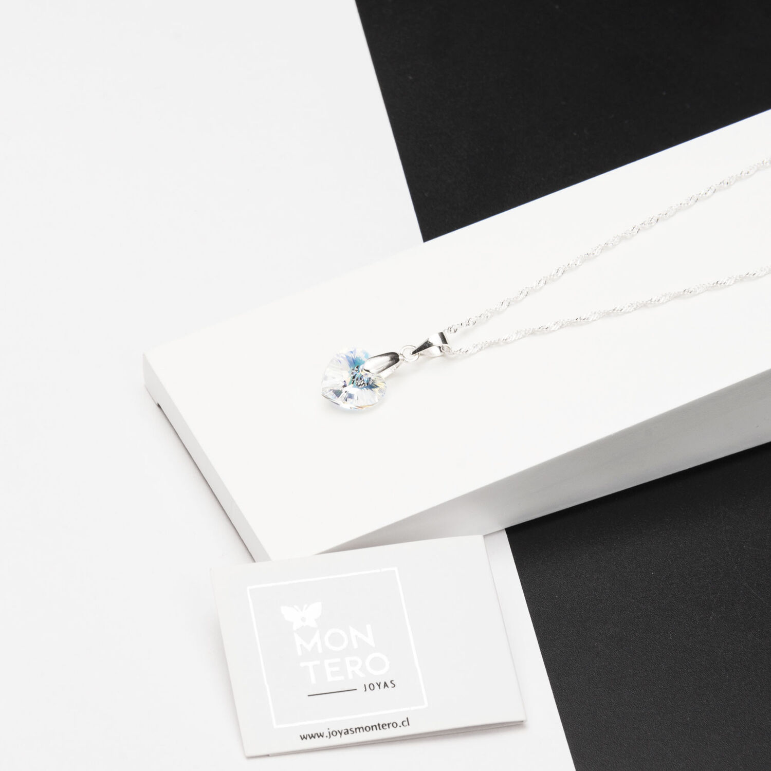 Collar Romance Plata 925 Cristal Genuino Aurora Boreal image number 1.0