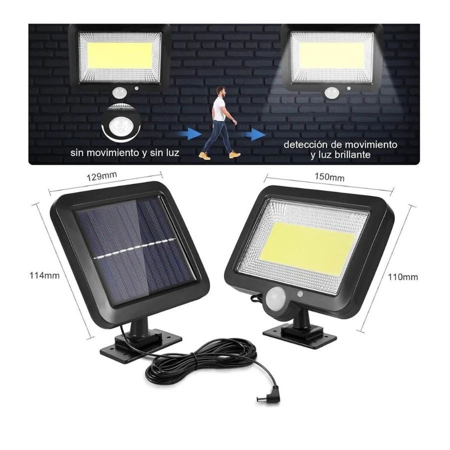 Foco Solar Led Exterior Con Sensor De Movimiento Panel Separado Impermeable image number 4.0