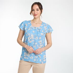 Blusa Full Print Sin Mangas Con Vuelos Cuello Redondo Mujer Lesage