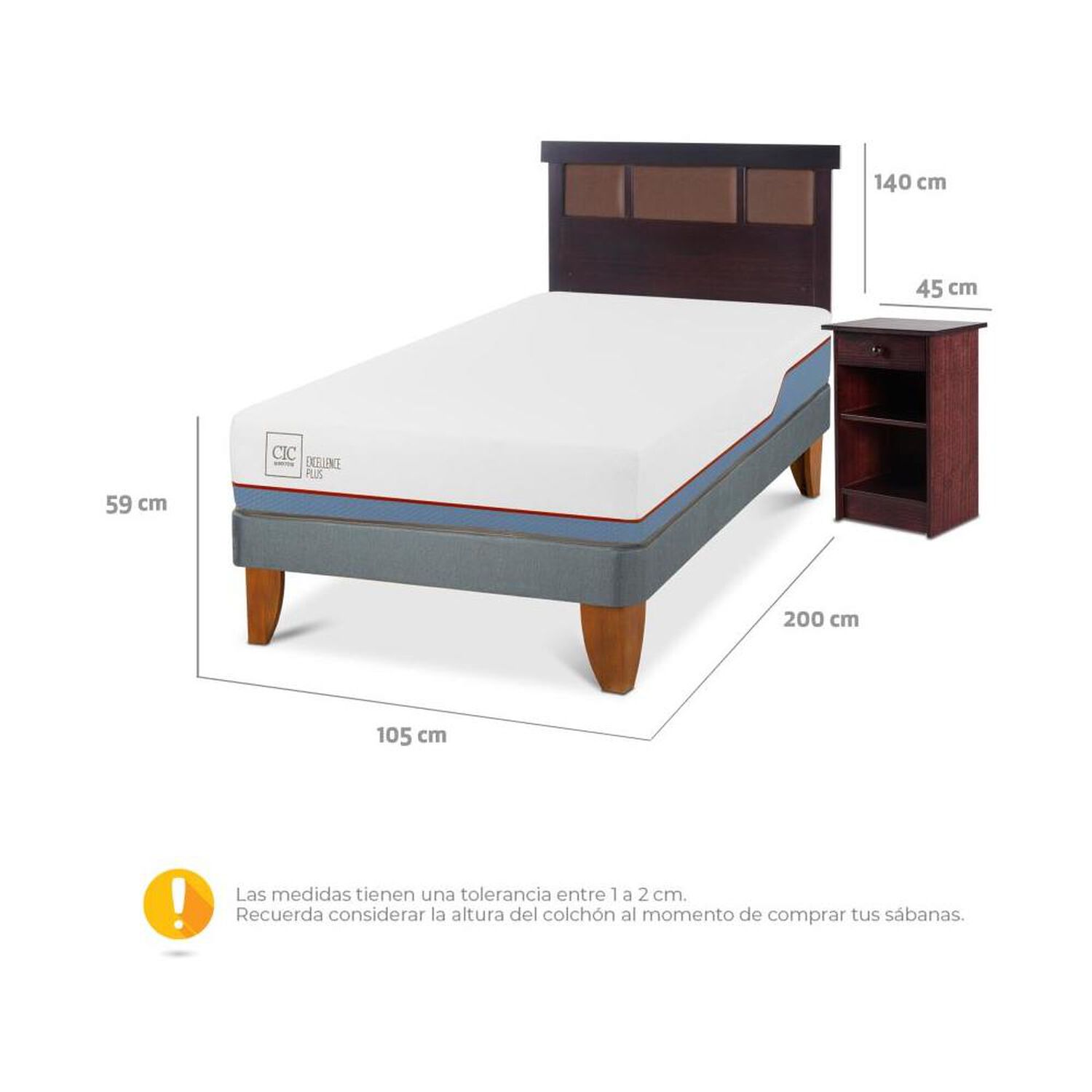 Cama Europea Cic Excellence Plus / 1.5 Plazas / Base Normal + Set De Maderas image number 2.0