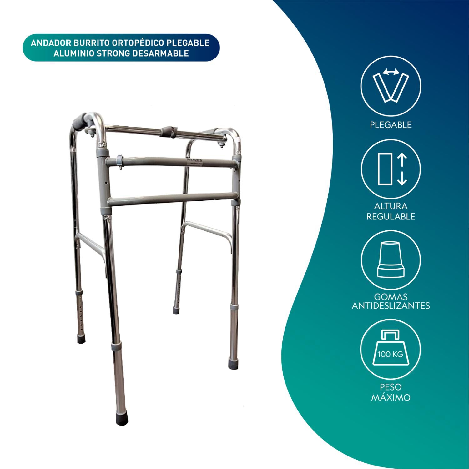 Andador Burro Ortop&eacute;dico Plegable Aluminio Strong Desarmable image number 2.0