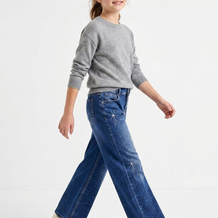Jeans Ni&ntilde;a Recto Con Brillos Pedrer&iacute;a Moda Urbana Denim