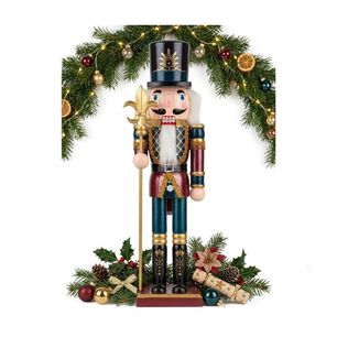 Cascanueces De Madera Decoraci&oacute;n Navide&ntilde;a Rey Con Cetro 43cm