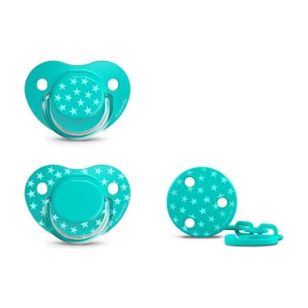 Pack 2 Chupetes Tetina Anatomica 6/18m + Broche The Basics image number 0.0