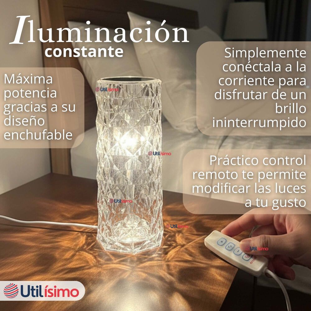 L&aacute;mpara Cristal T&aacute;ctil Usb Transparente Para Mesa image number 2.0