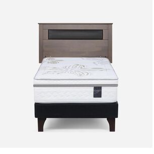 Cama Europea Rosen Art 4 / 1.5 Plazas / Base Normal  + Respaldo Ferrara Gris