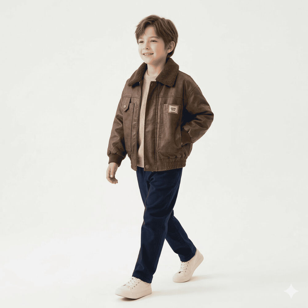Chaqueta Aviador Ni&ntilde;o Cuero Sint&eacute;tico Forrada Invierno image number 2.0