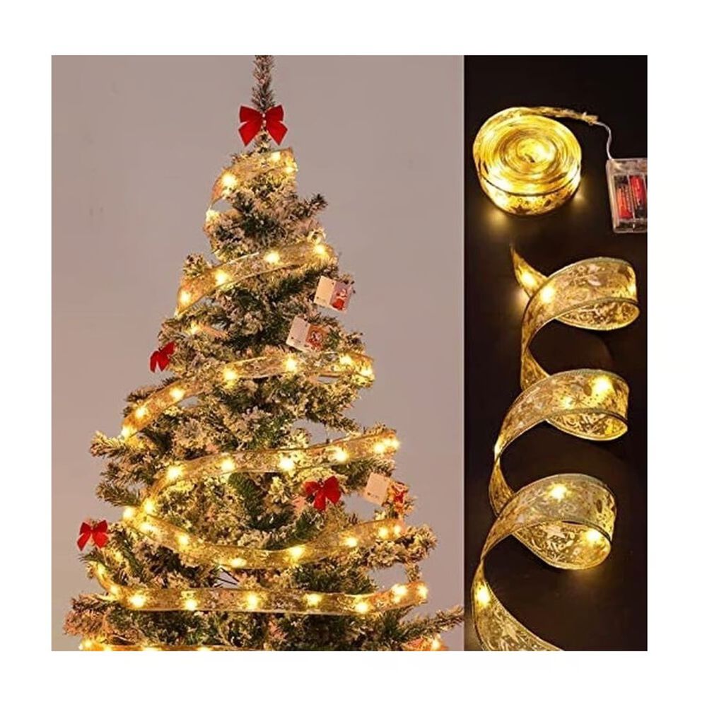 Cinta De Navidad Dorada A Pilas Con Luces Led Calida 5m image number 3.0