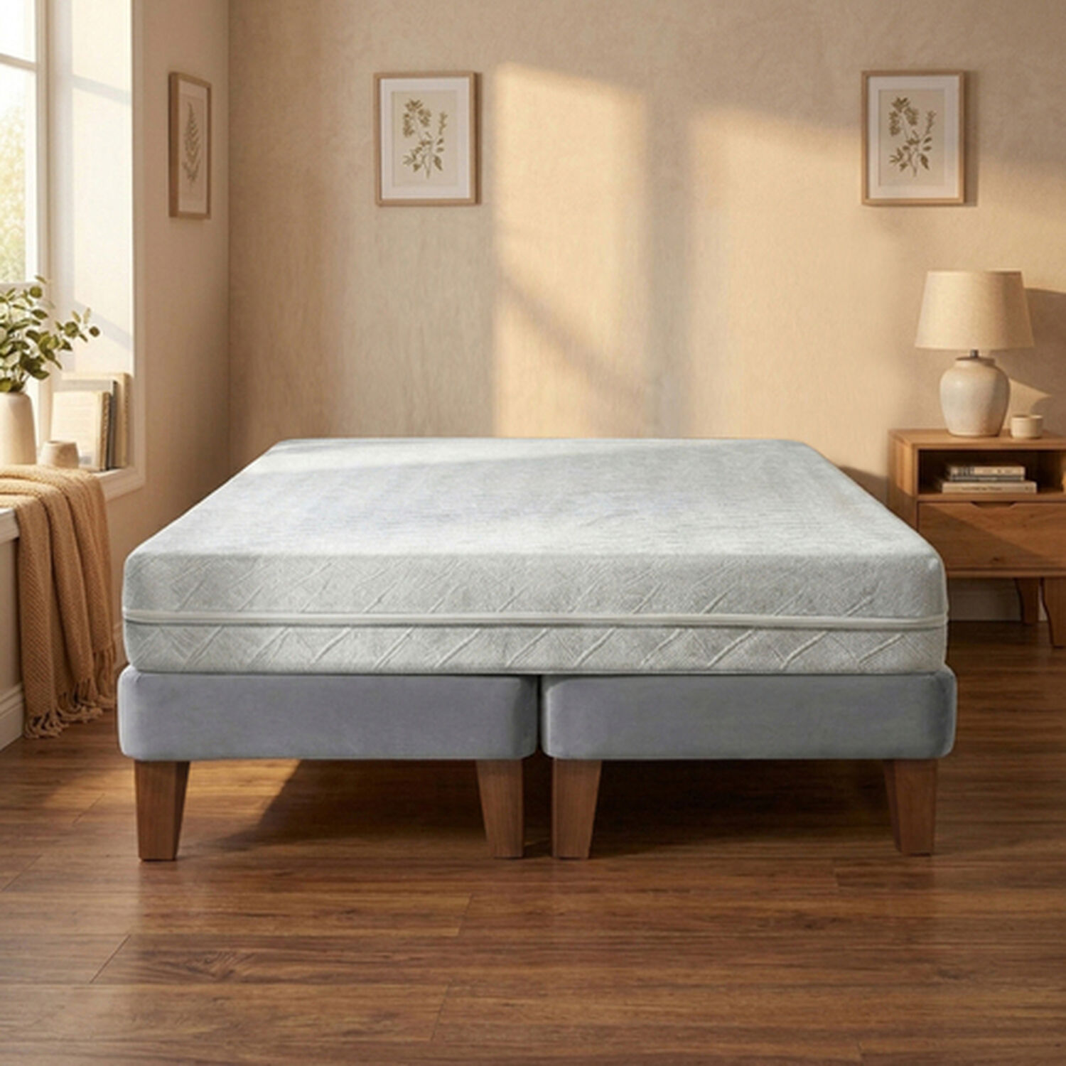 Cama Europea Zen Best 2 Plazas 190 Cm Colchon Espuma Con Funda Velvet Gris image number 0.0
