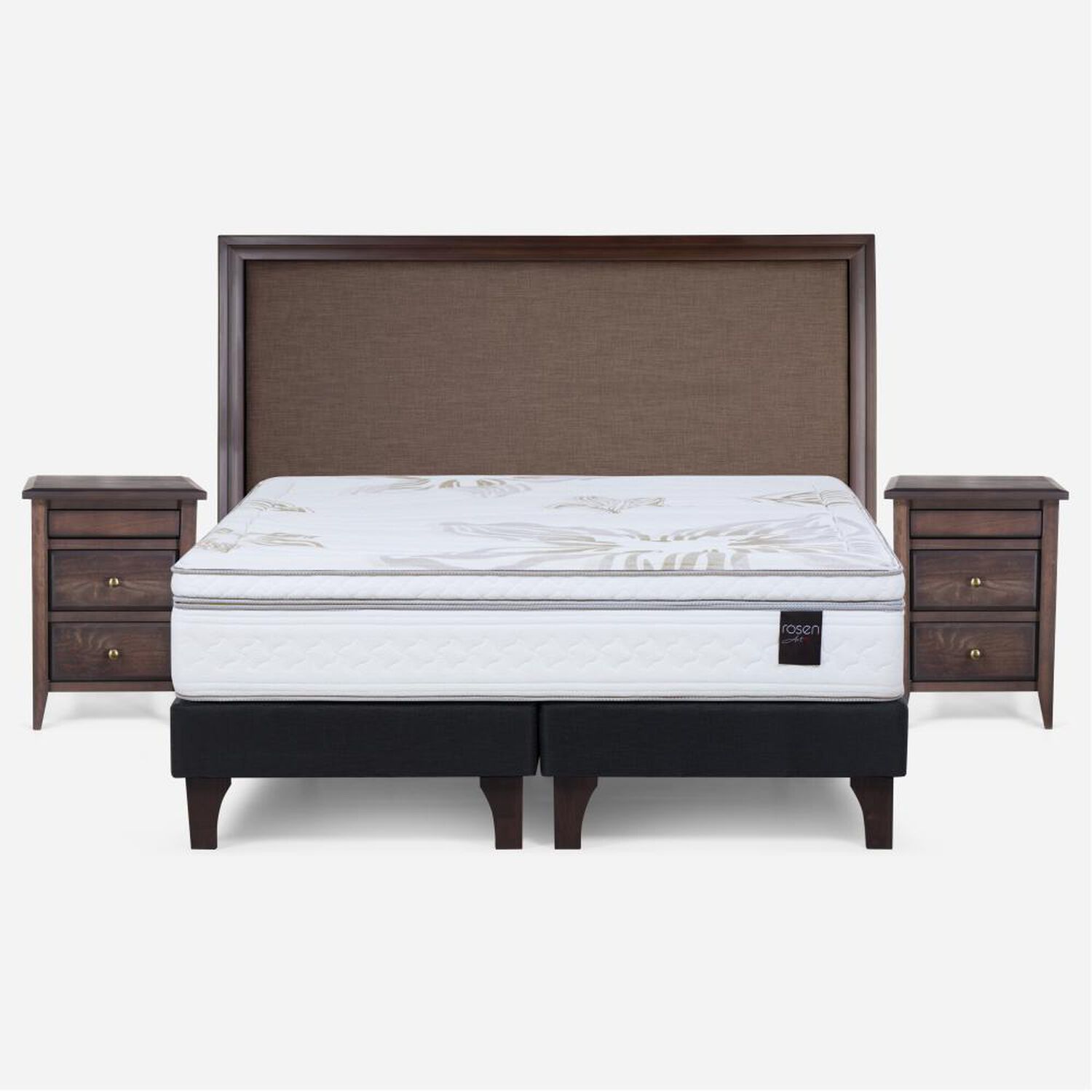 Cama Europea Rosen Art 4 / 2 Plazas / Base Dividida + Set de Maderas Nolita Chocolate image number 0.0