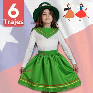 Pack 6 Traje Nortino Con Polera Fiestas Patrias Baile Nortino Verde