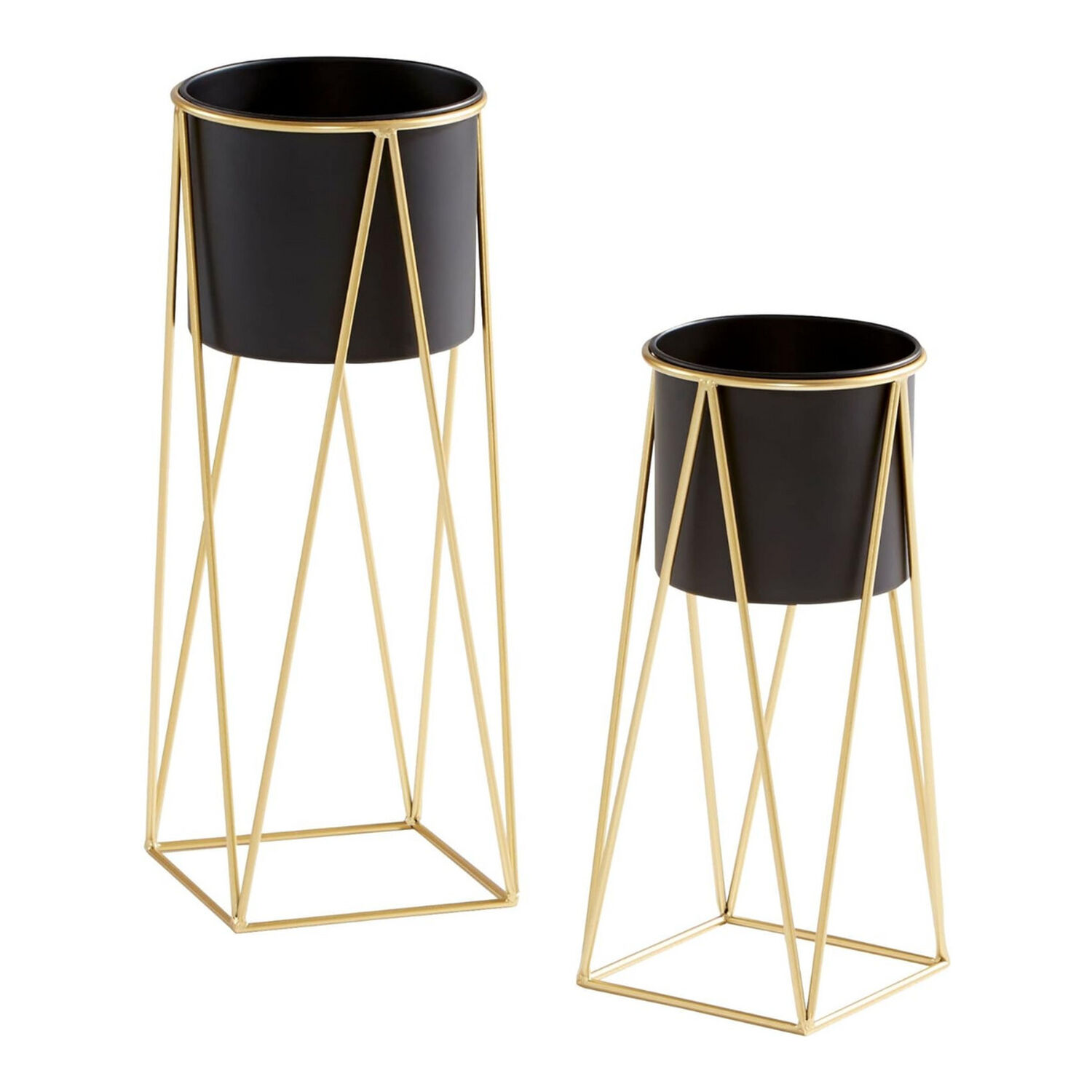 Set 2 Porta Maceteros Pedestal Maceta Plantas Negro Dorados image number 2.0