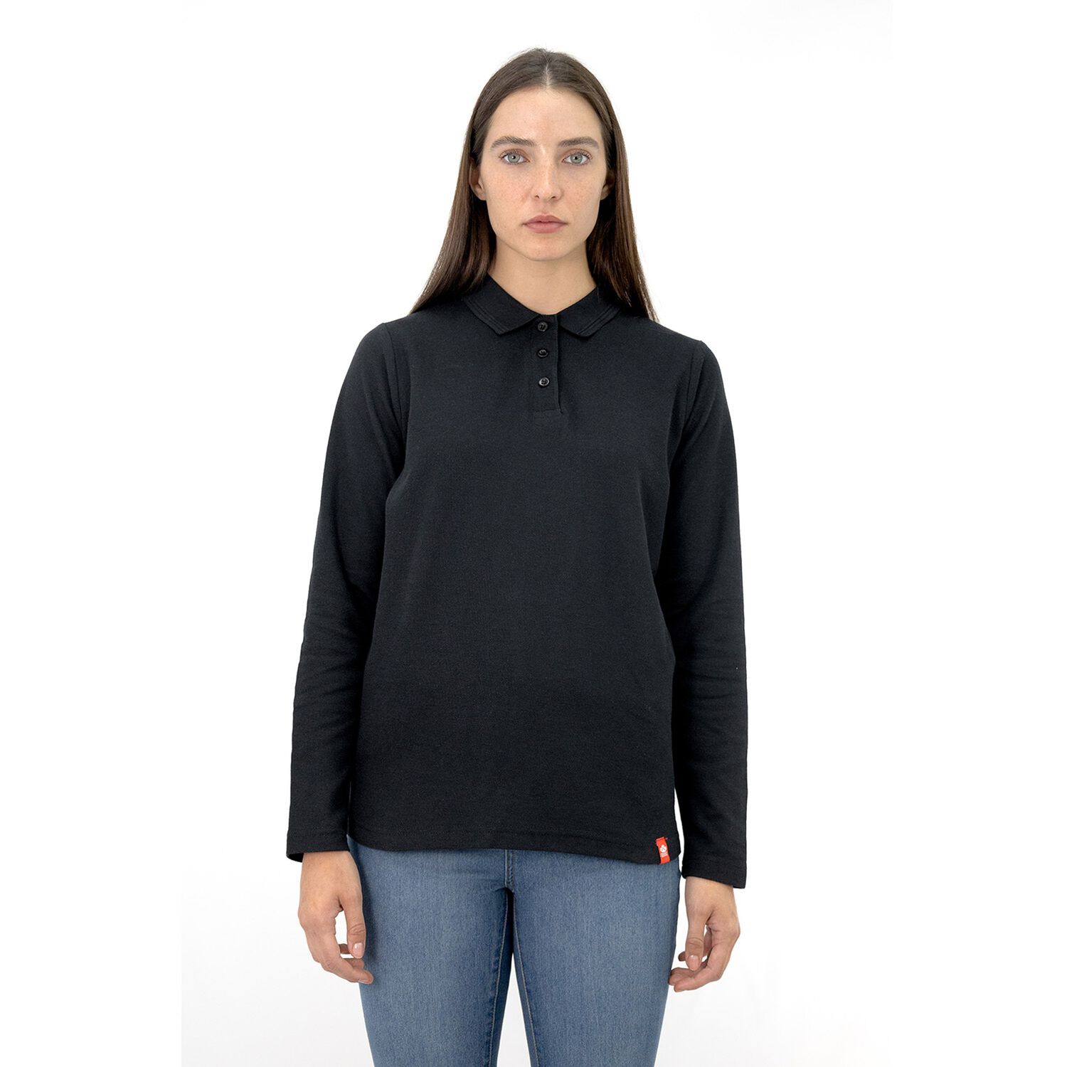 Polera Pique Quebec Manga Larga Negro Mujer image number 5.0