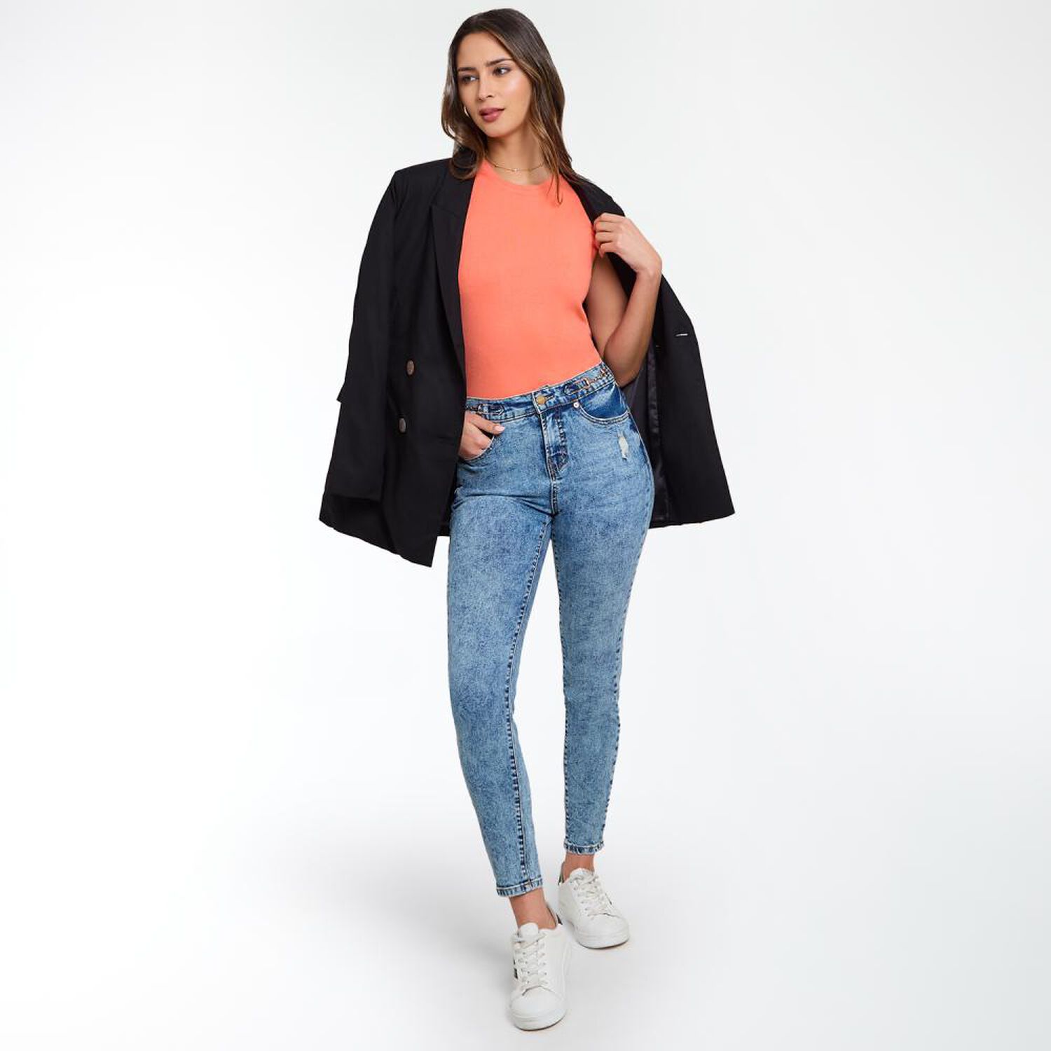 Jeans Con Hebilla Tiro Medio Skinny Mujer Kimera image number 1.0
